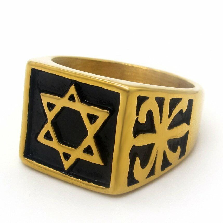 MENDEL Mens Gold Plated Hexagram Star of David Ring Stainless Steel Size 7-15
