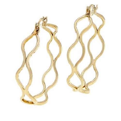 HSN Bellezza 14K Gold Clad Sterling Silver Wavy Negative Space Hoop Earrings