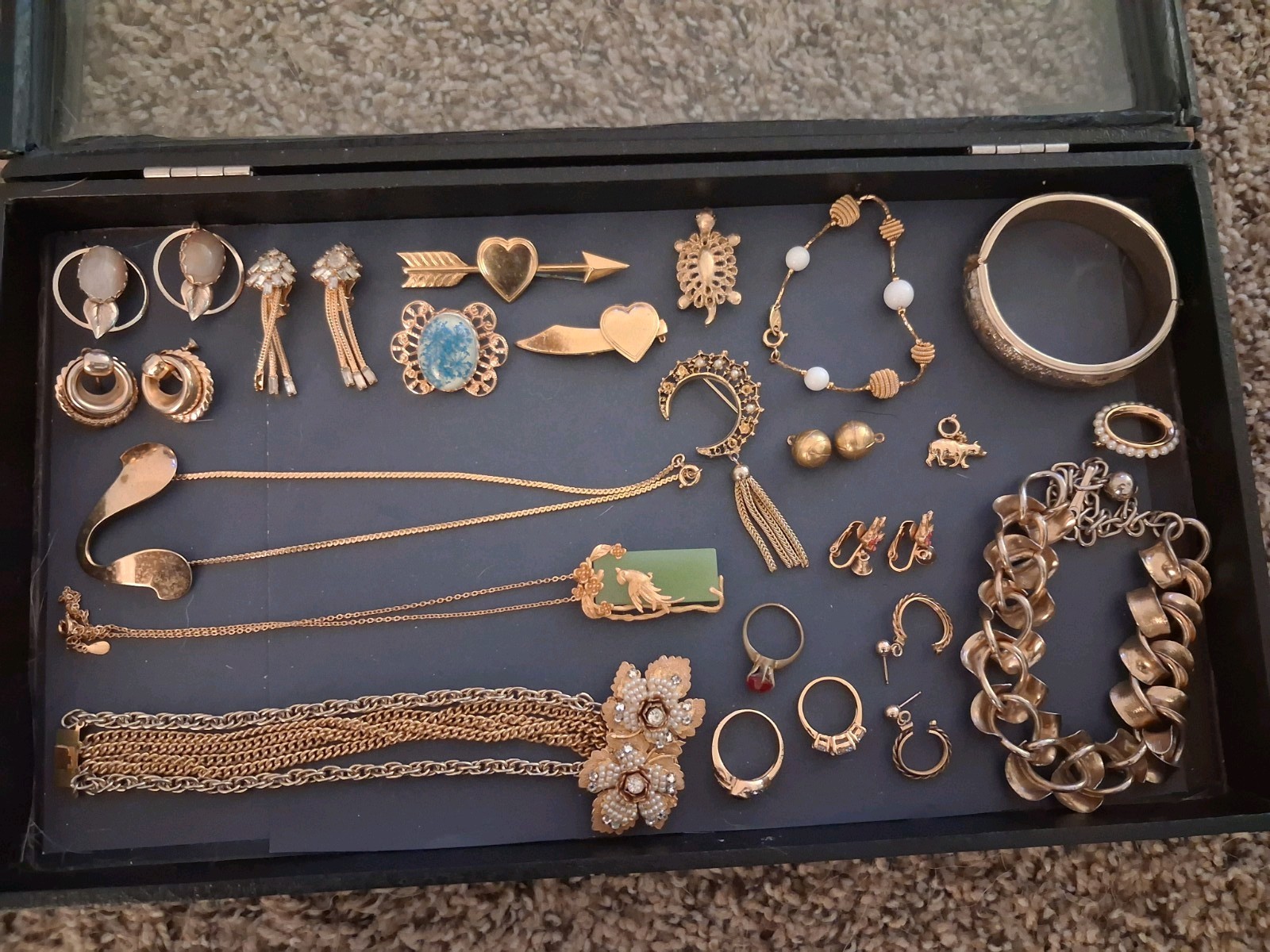 ANTIQUE VINTAGE 12k GOLD FILLED JEWELRY 30+ PC LOT BROOCHES EARRINGS BRACELETS