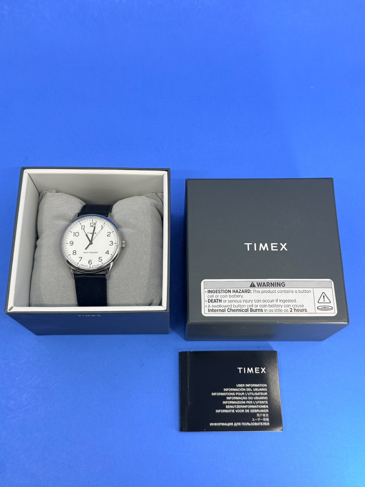Timex Easy Reader Gents TW2U22100 Indiglo White Dial Black Leather Strap