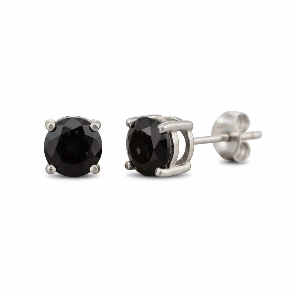 Black Stud .925 Sterling Silver Earrings – 2mm, 3mm, 4mm, 5mm, 6mm or 7mm – Cubi