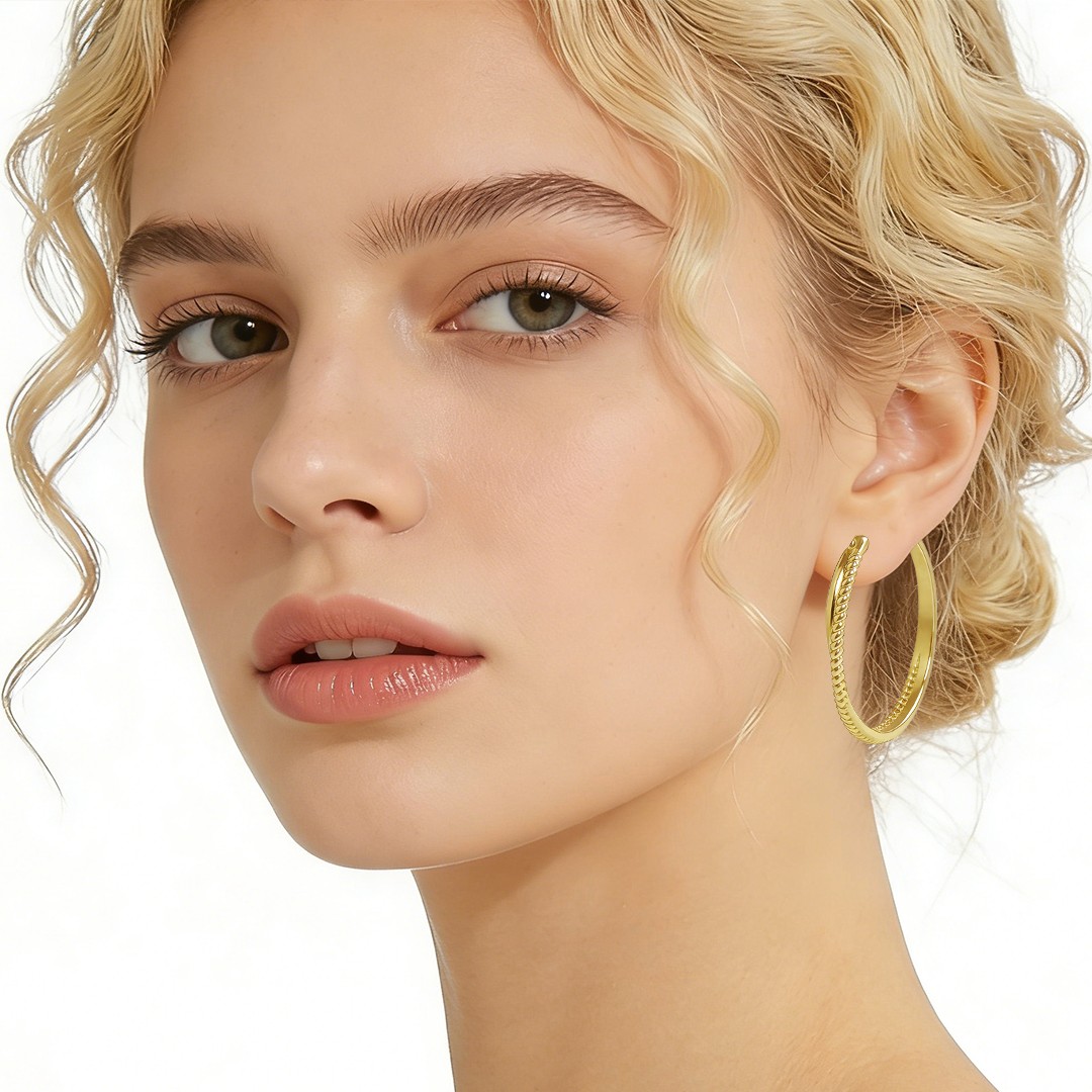 14K Hoop Gold Earrings for Women Thick Large Hoops Earring Elegant X-shaped 30mm
