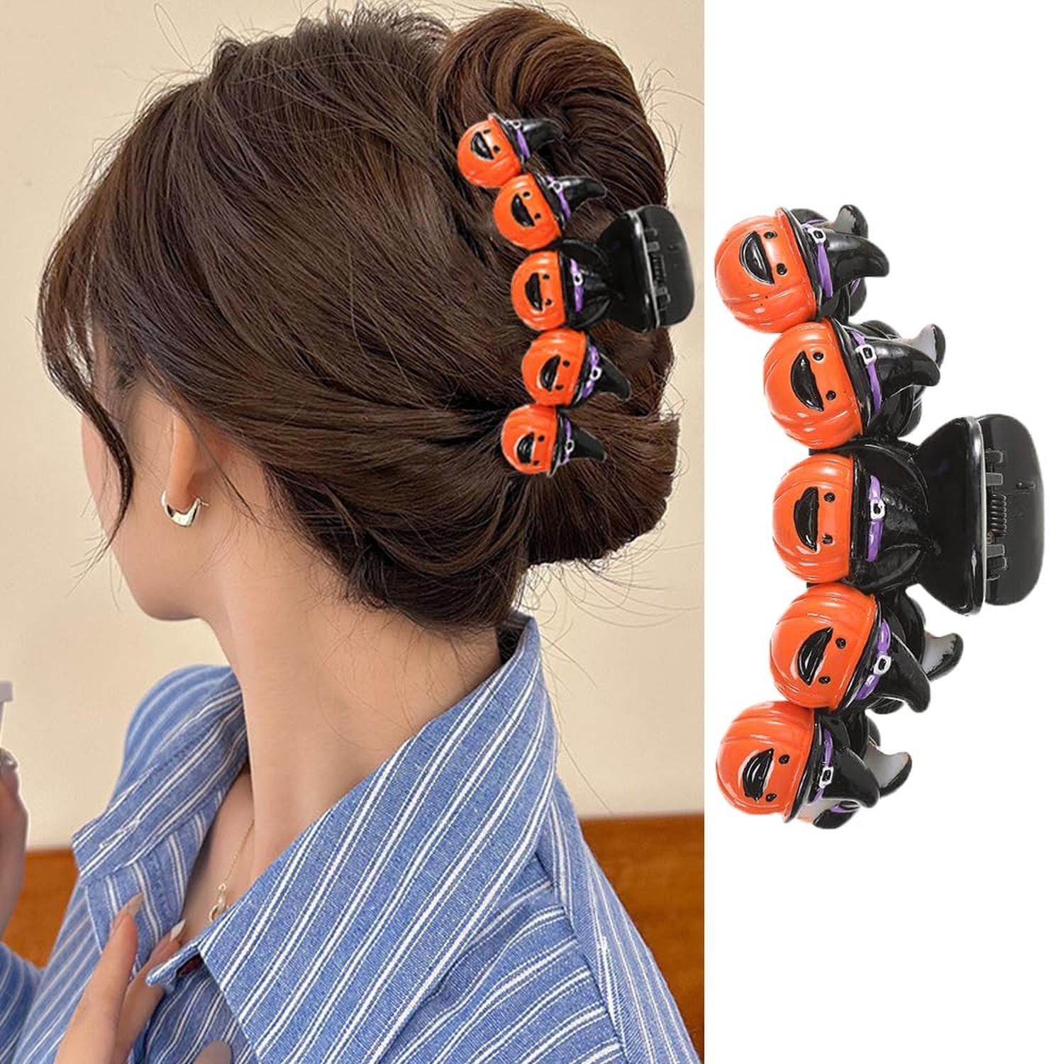 Halloween Hair Clips Pumpkin Hair Claw Clips Large Strong Hold Halloween Hair…