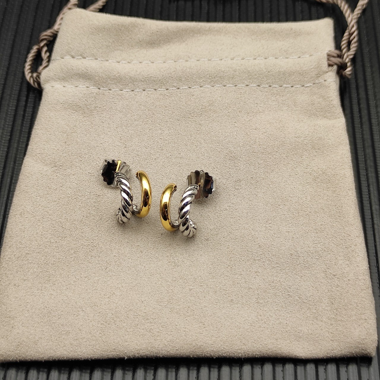 DAVID YURMAN Double Hoop Huggie Earrings Sterling Silver with 18K Gold, 13.5mm