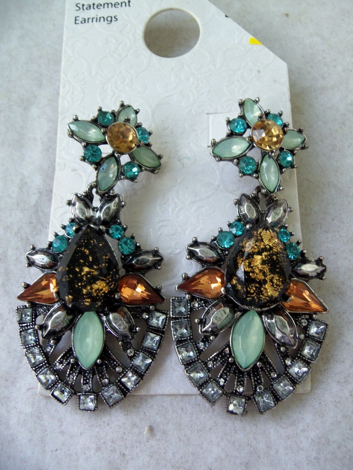 Fancy Jeweled Dangly Statement Earrings Lot! 3! PIERCED! COSTUME JEWELRY!