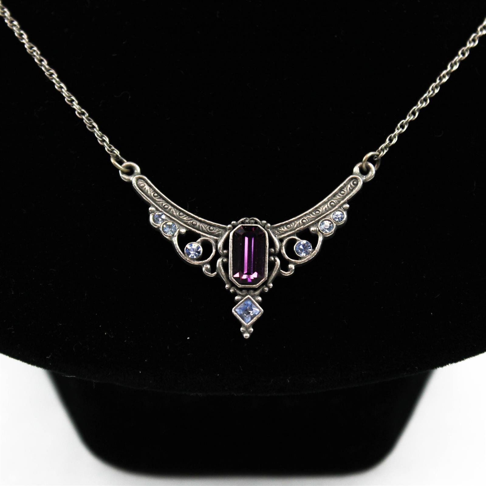 Vintage Silver-Tone Fashion Necklace with Stones, 1928 Brand