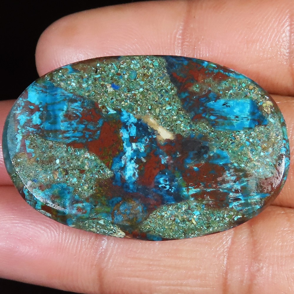 Natural Azurite Oval Cabochon Semi Precious Gemstone 97.70 Ct 29x45x7 mm SH767