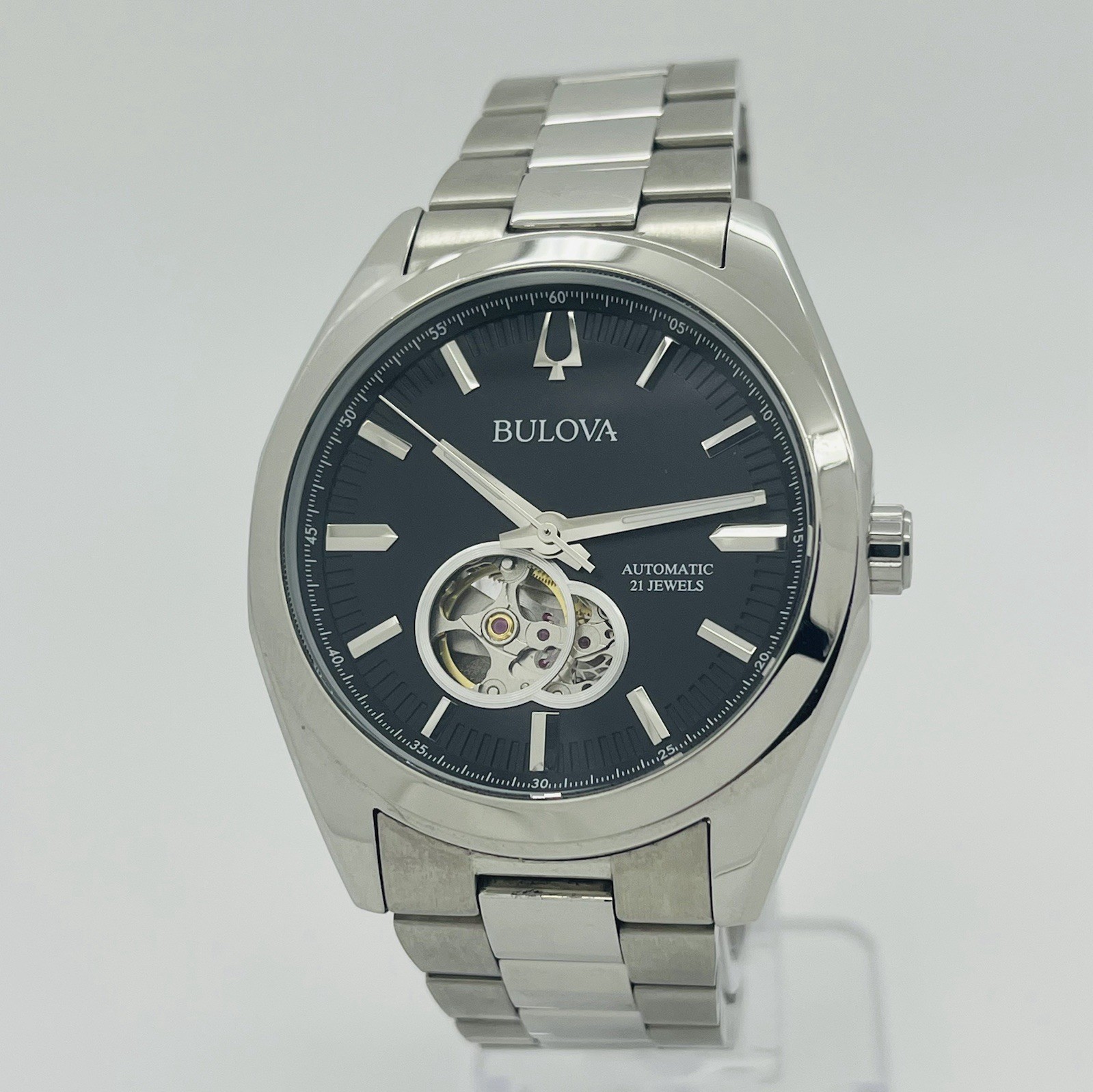 Bulova Surveyor Men’s Automatic Open Heart Dial Silver Steel 42mm Watch 96A270