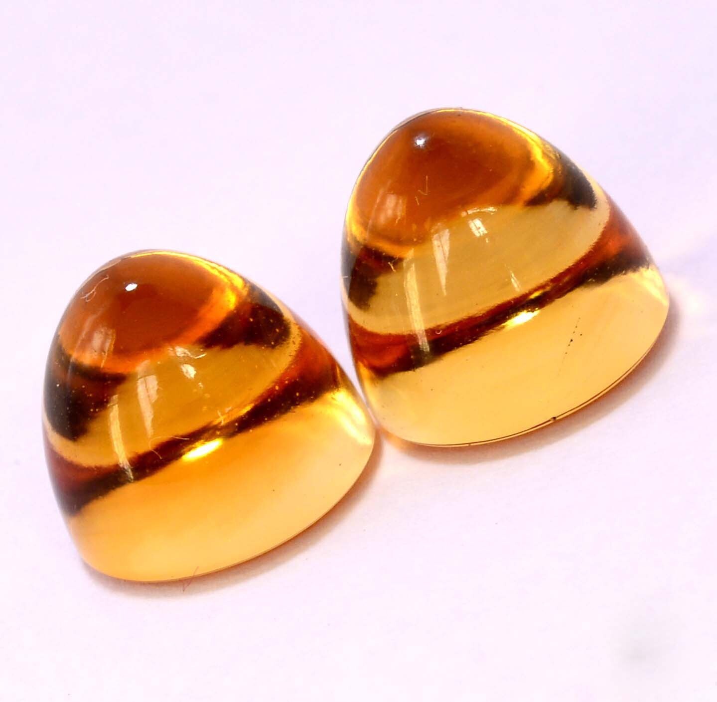 11 mm Natural Citrine Bullet Shape Cabochon Pair 16.66 Cts Golden Loose Gemstone