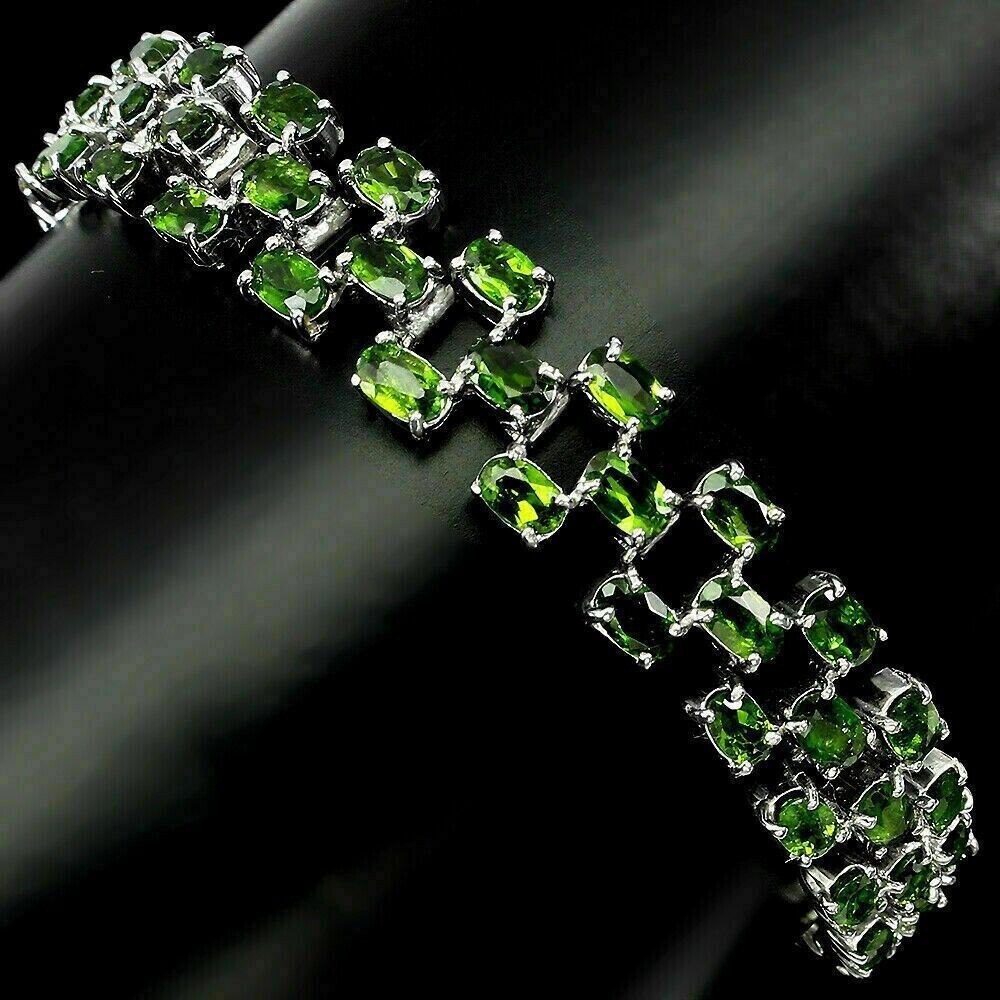 Silver Bracelet Chrome Diopside Natural Green Gems Solid Sterling 7 1/2 Inch