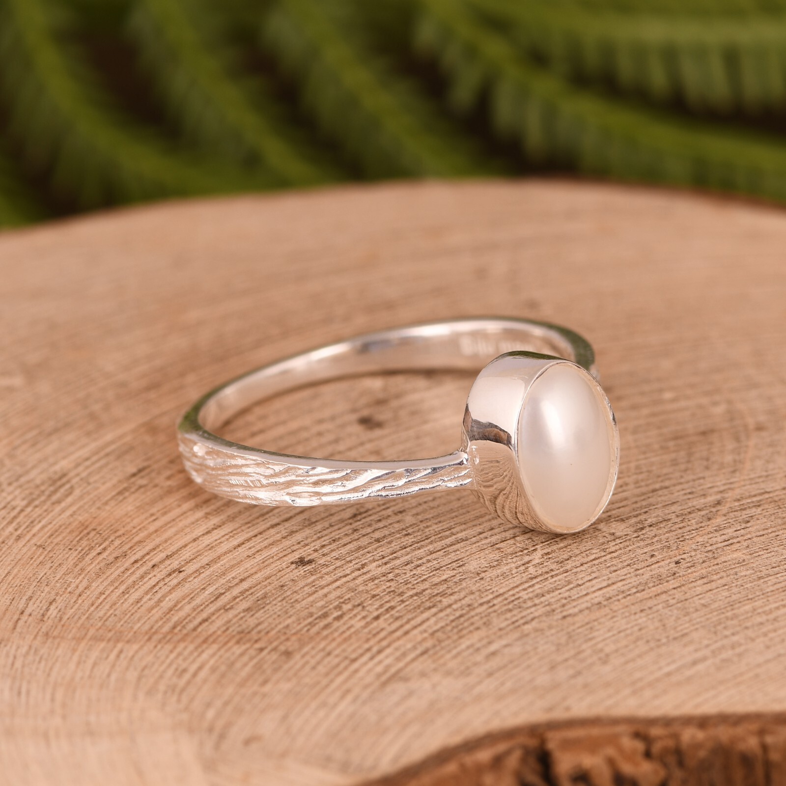 Oval Shape Natural Pearl Gemstone 925 Sterling Silver Engagement Women’s Ring