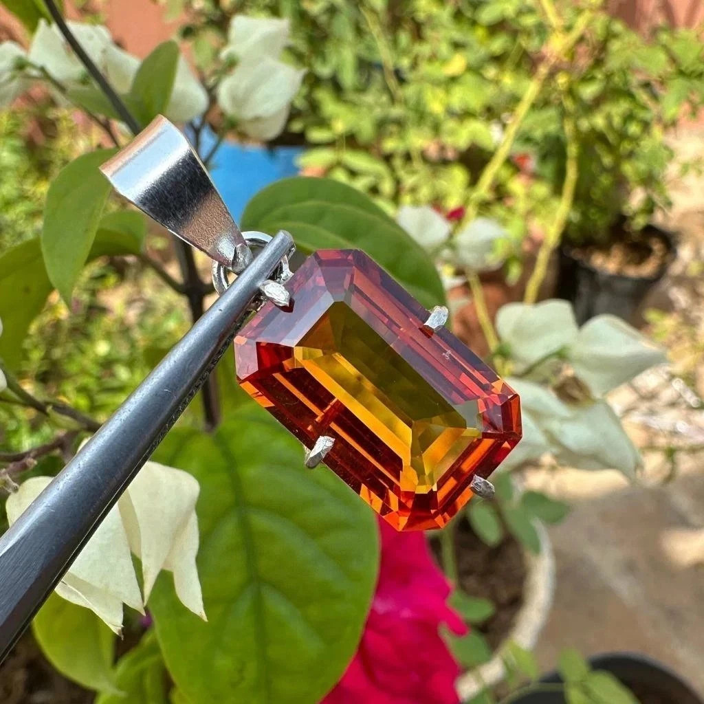 Natural 30 Ct Orange Sapphire Emerald Cut 925 Solid Silver Pendant Gemstone
