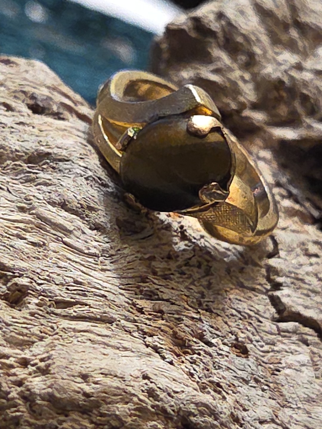 Vintage MGM Stamped 10KT GF Gold Filled Cabochon Tigers Eye Ring Size 7.25 W93