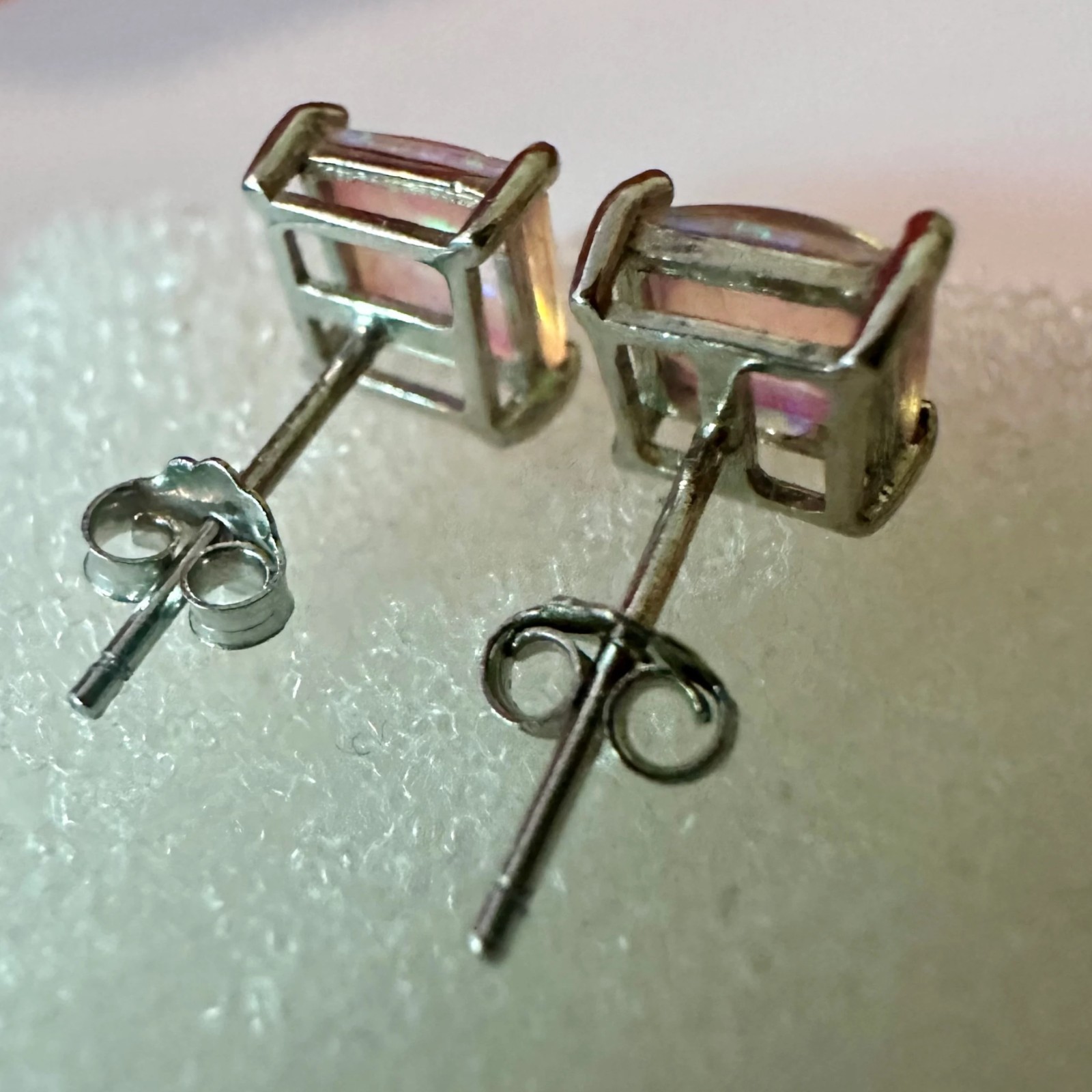 Pink Opal Stud Earrings 6mm 925 Sterling Silver Square Studs