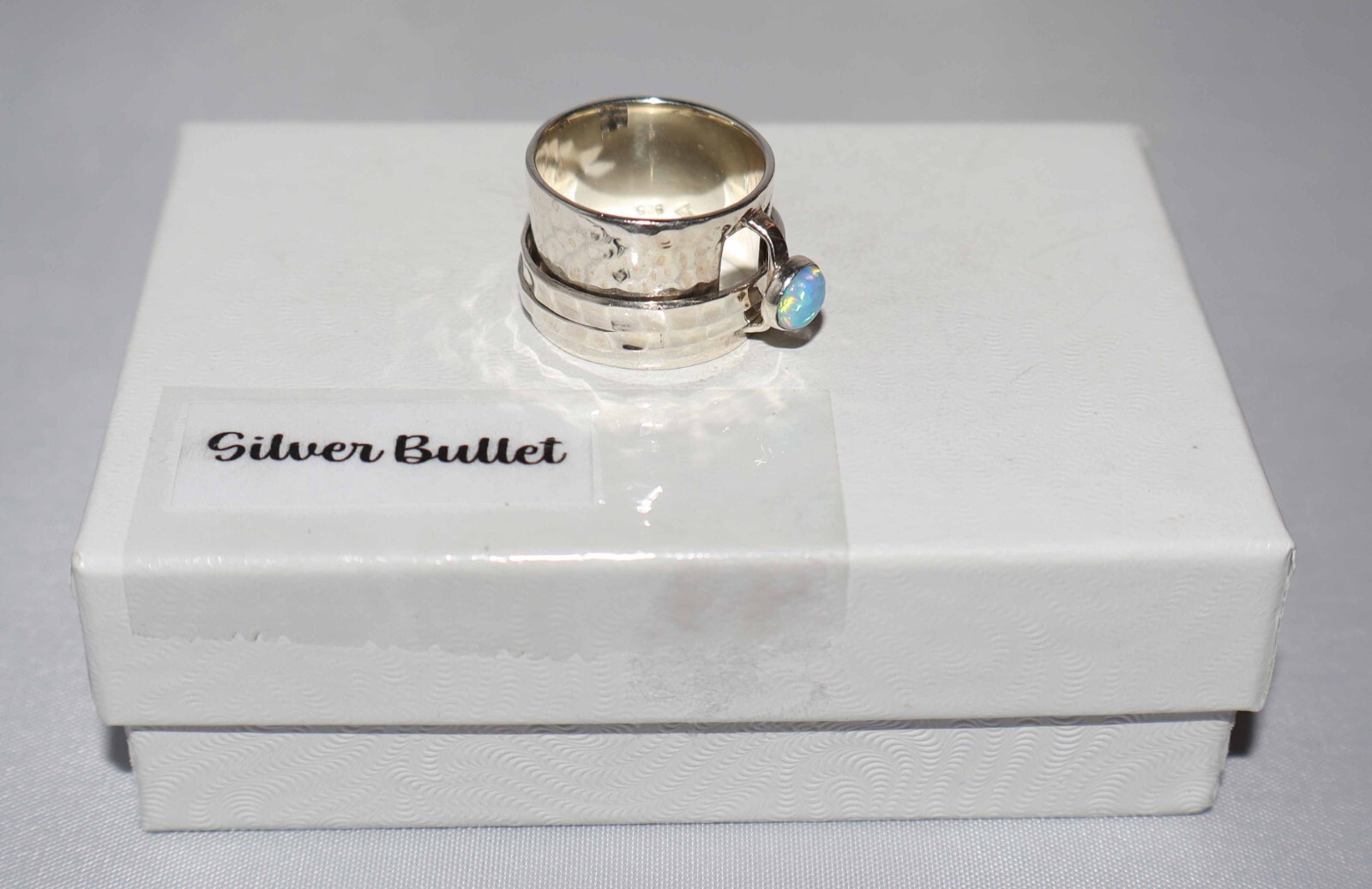 Silpada Sterling Silver Faux Blue Opal Spinner Wide Band Ring R0897 Size 6