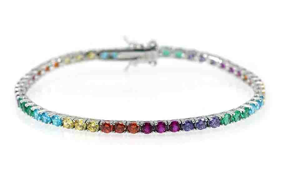 3mm 925 Sterling Silver Multicolor Zircon Tennis Bracelet Women Joys