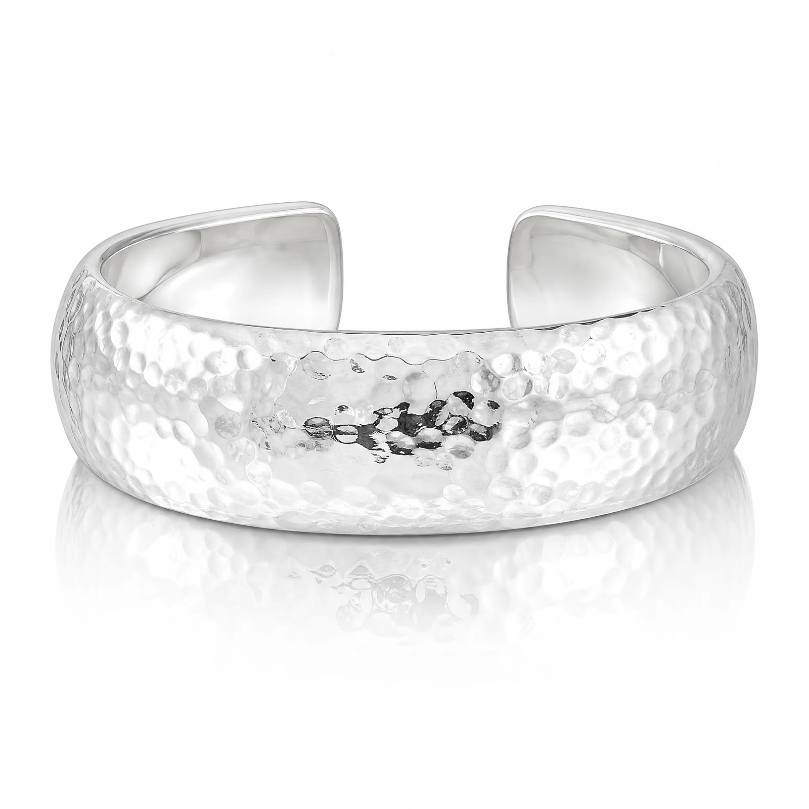 Sterling Silver 20mm Domed Hammered Cuff Bangle