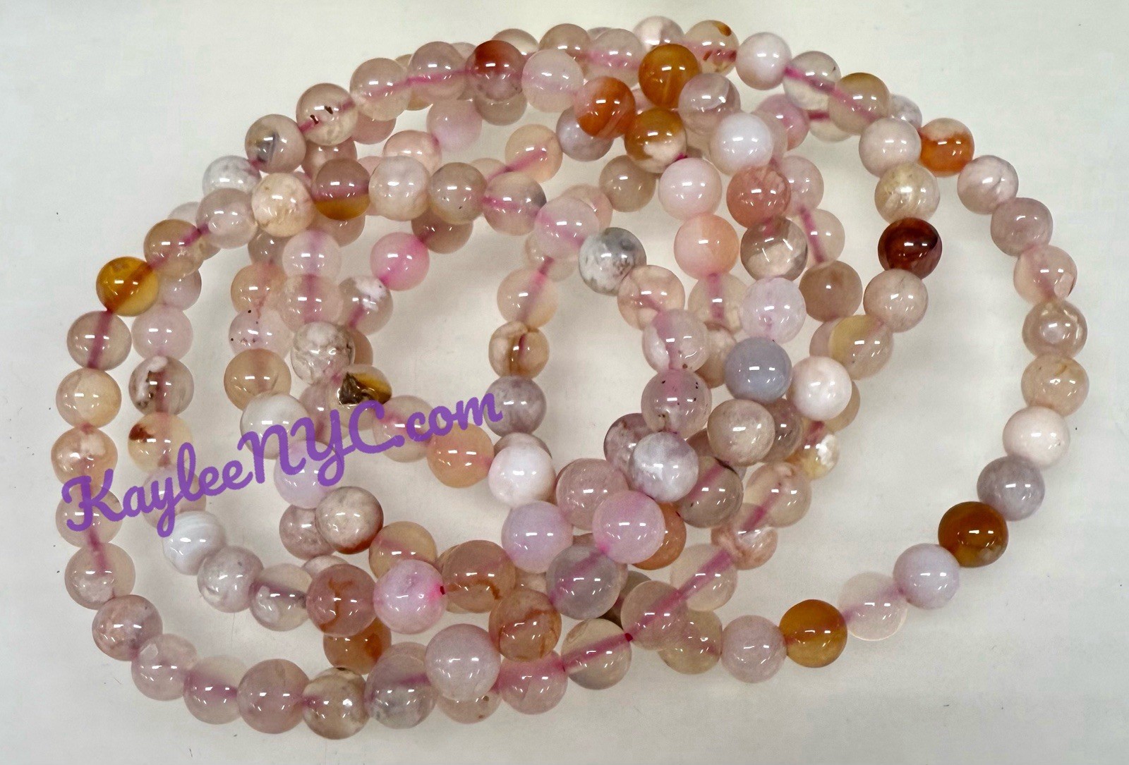 Wholesale 6 Pcs Natural Flower Agate 6mm 7.5” Stretch Bracelet Crystal
