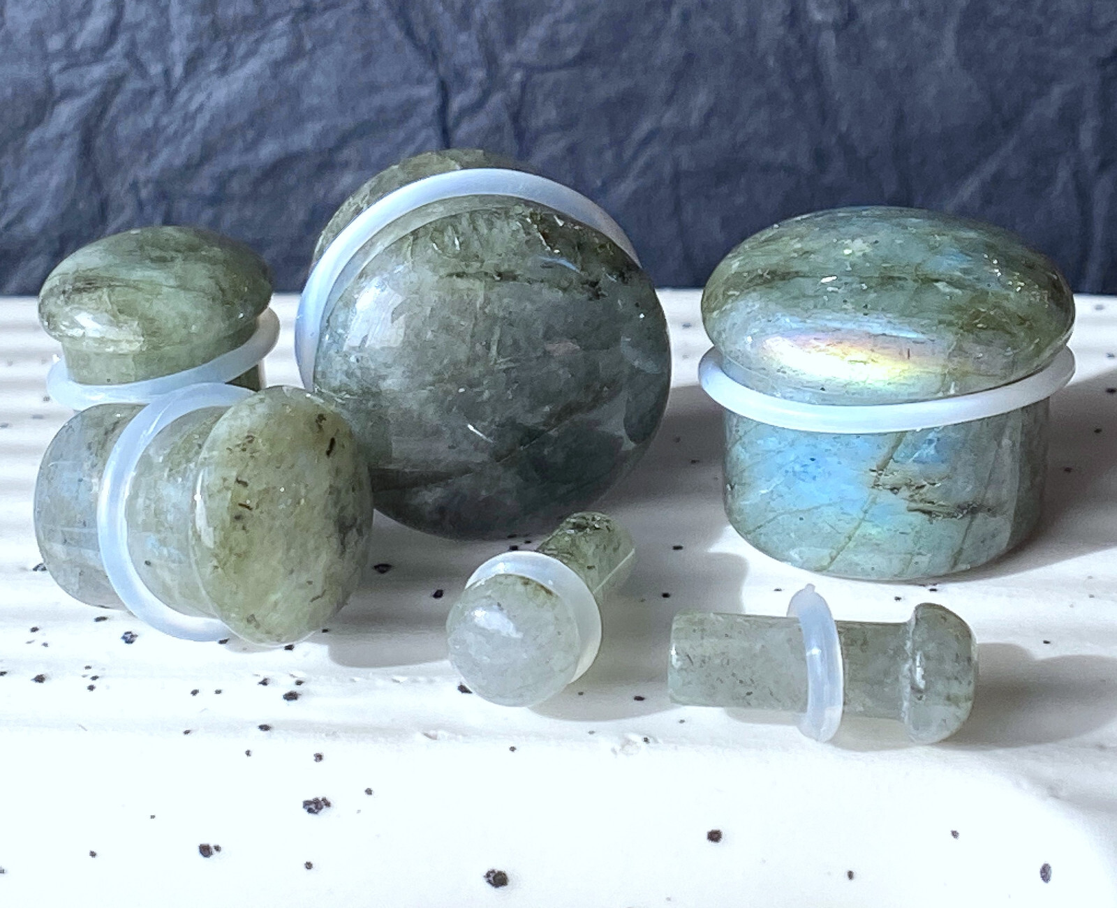 PAIR Labradorite Natural Stone Single Flare Plugs Organic Gauges Body Jewelry