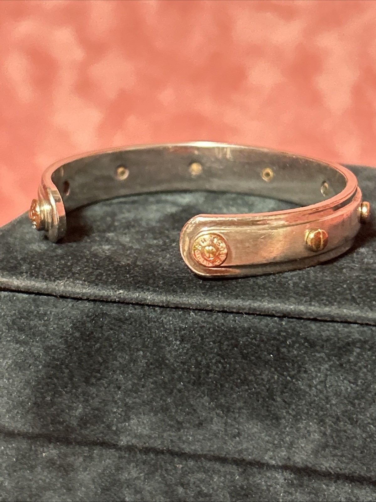 Henri Bendel Screw Cuff Bracelet Silvertone w/ Goldtone Screws
