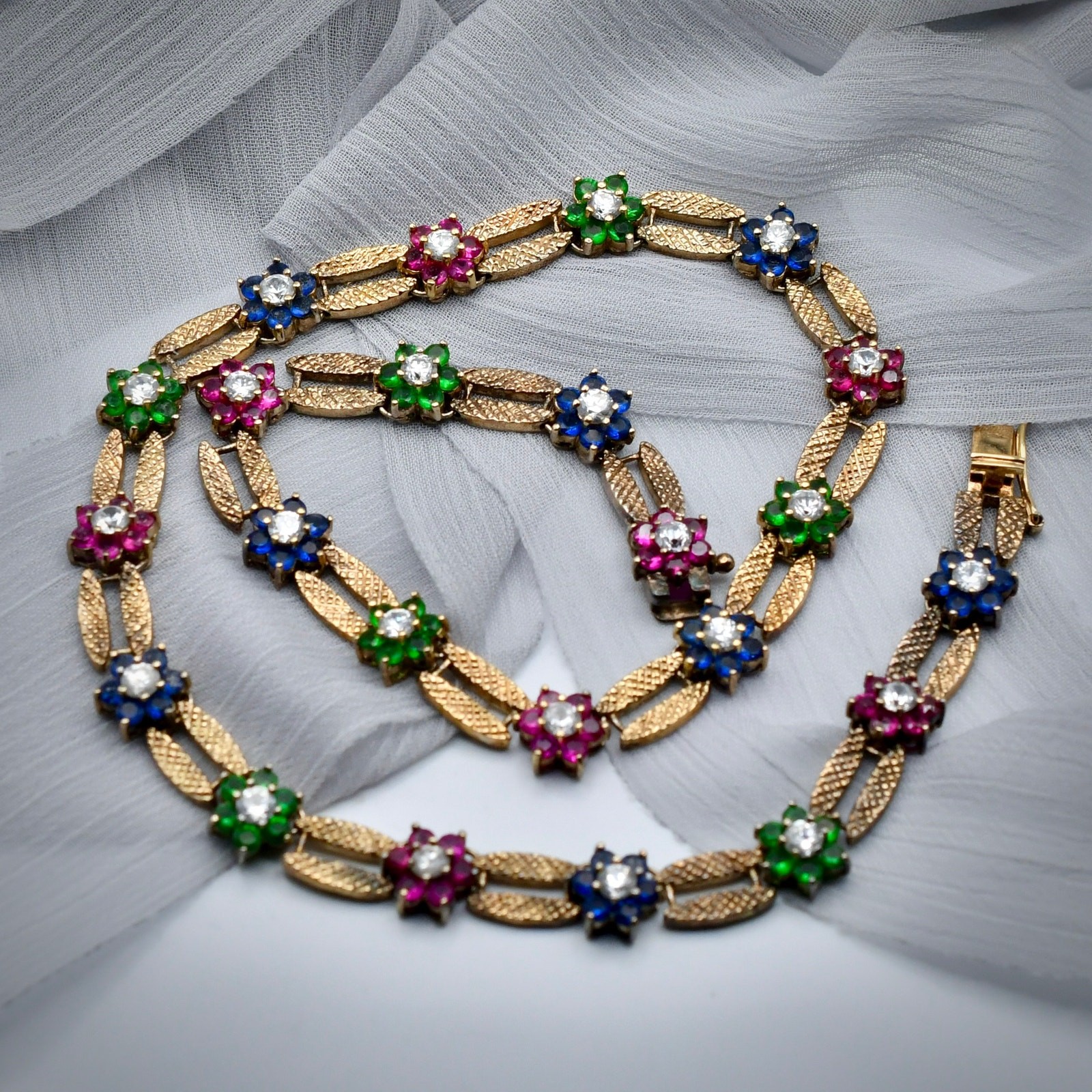 Nat Landau Hyman NLH Vintage Multicolor Flower Cluster Gold Tone Necklace