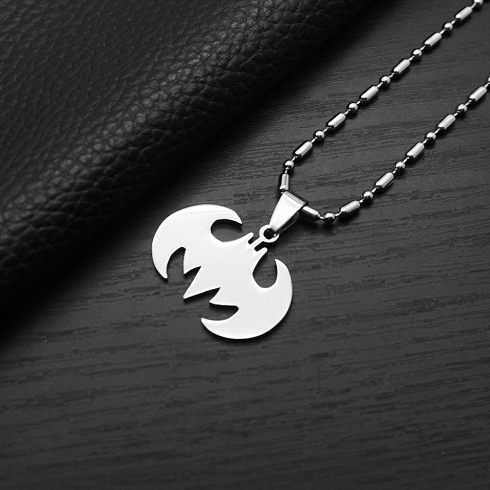 Stainless Steel Superhero Bat Charm Necklace Batman Insect Pendant Jewelry