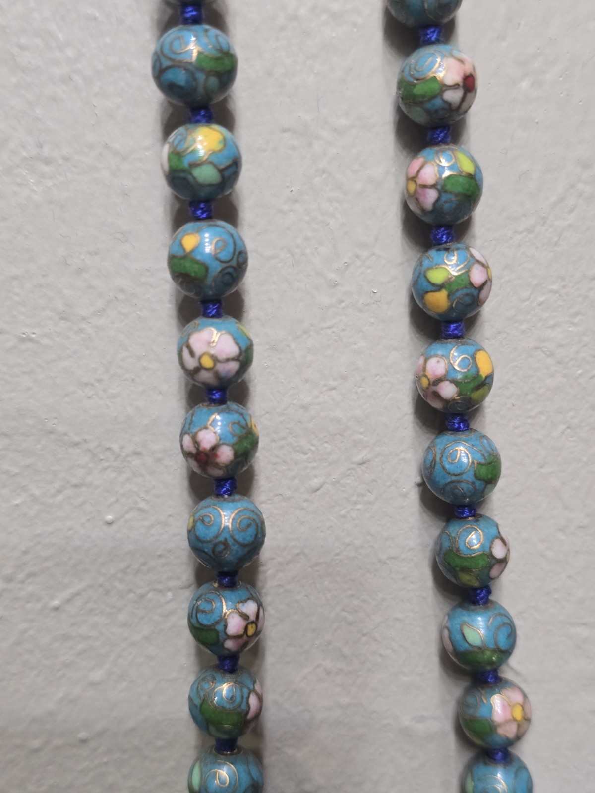 Hand Made and Painted Chinese Porcelain Bead Necklace With Gold Clasp! 22″