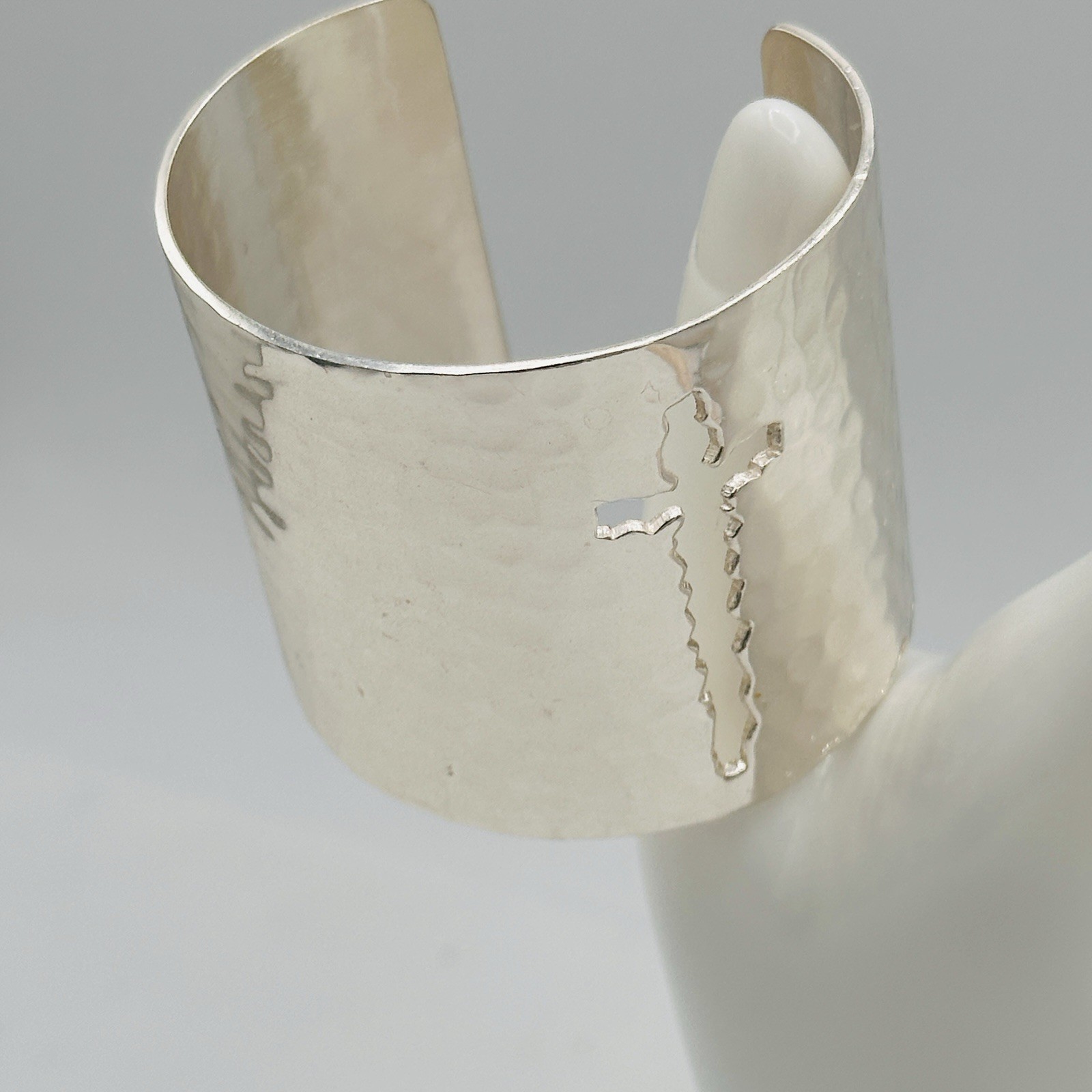 Rustic Cuff Wide Hammered Cross Cutout Silver Tone Statement Cuff Bracelet