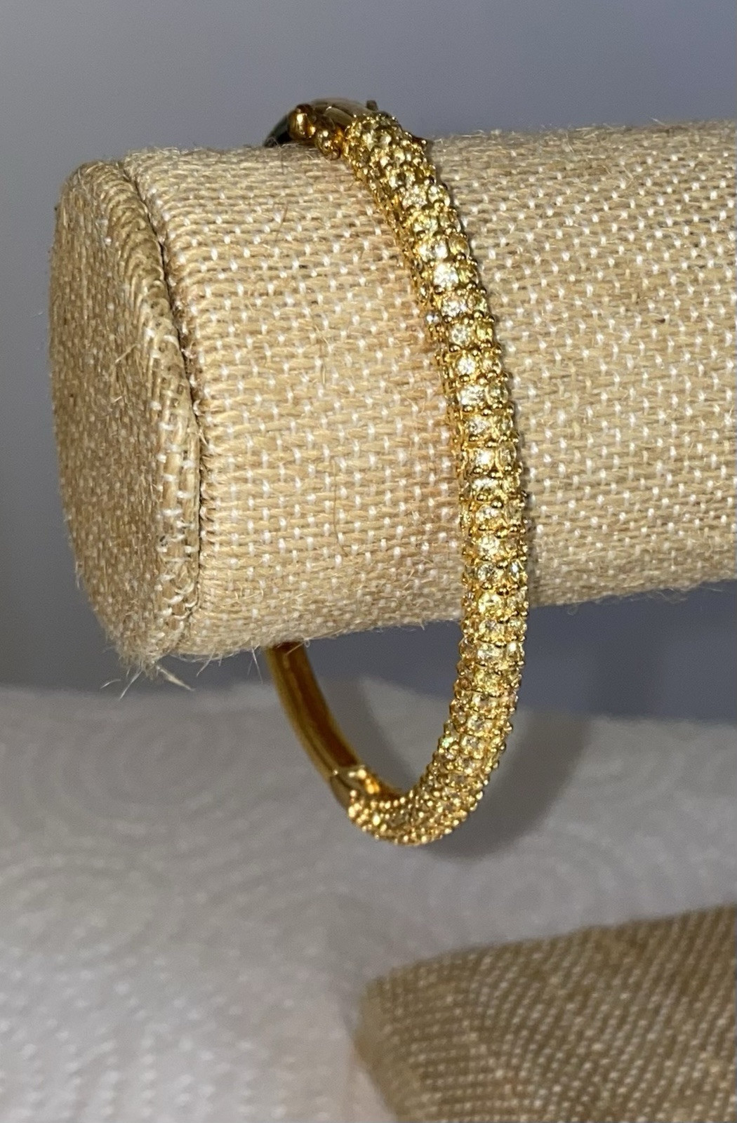 Signed-925 Thailand PMJ Possibly, Gold Over Sterling CZ Bangle Bracelet