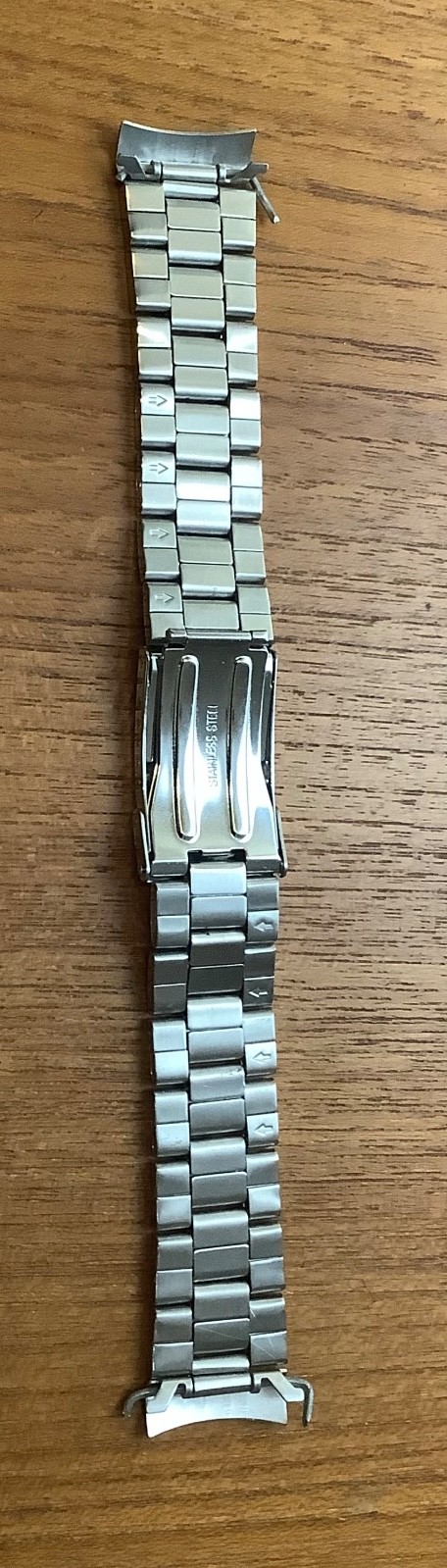 Stainless Steel 3-Link Bracelet Flip Lock Clasp Watchband 22mm Curved Ends NOS
