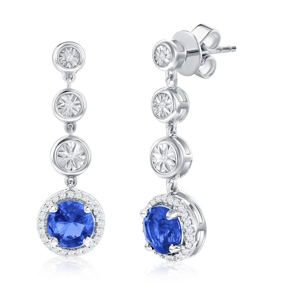 Sterling Silver Lab-Grown 1.20ct Sapphire & 0.09ct Earrings Rhodium Plated