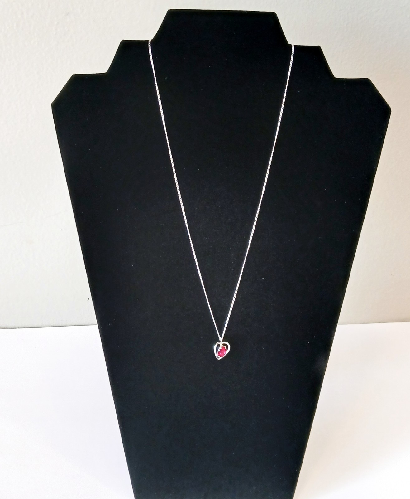 VAN DELL Signed STERLING SILVER Necklace & open-heart Natural Ruby 1.9g 21″🔥