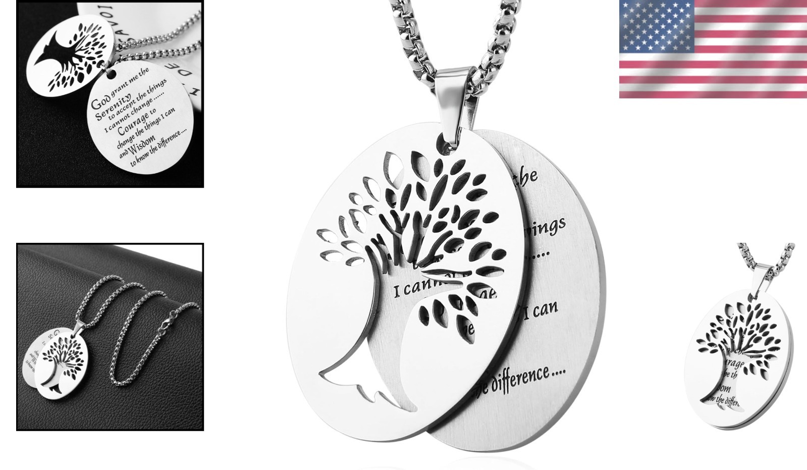 Elevate Your Spirit: Serenity Prayer Stainless Steel Necklace with Tree of Life