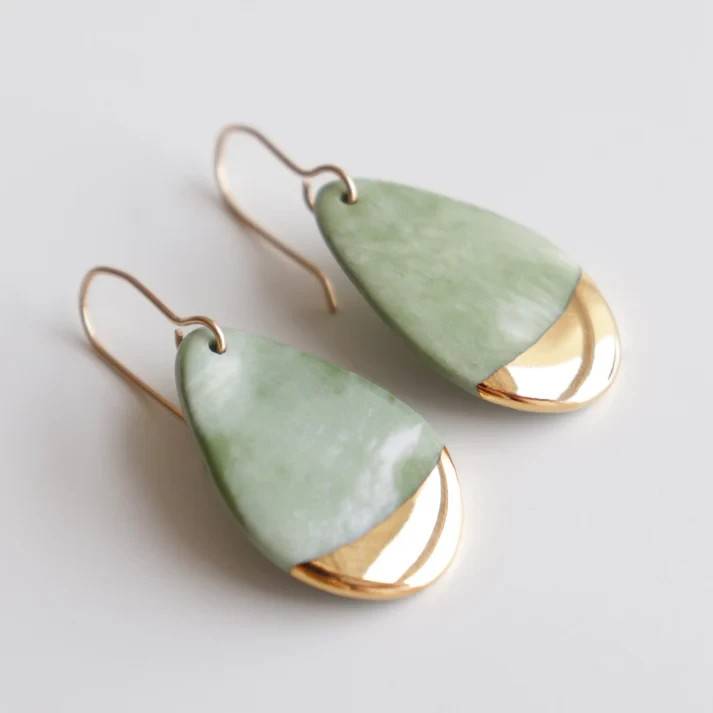 European Style Teardrop Dangle Earrings Blue Green Gold Tone Luxury Chic