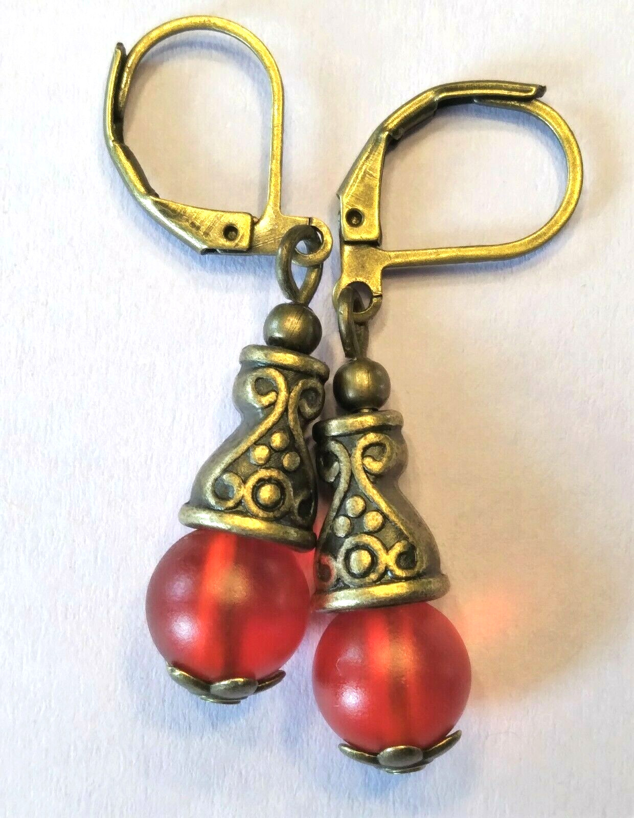 RED Frosted Glass BALI style Drop Leverback handcrafted U CHOOSE 910