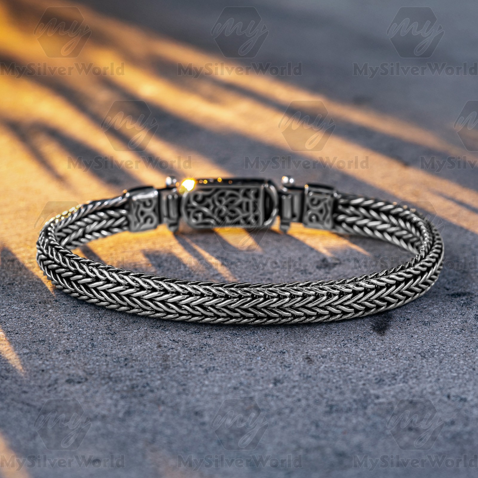 Men’s 925 Sterling Silver Handmade Braided Wheat Chain Oxidized Bracelet