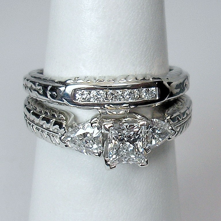 0.57 ct Princess Ct 1.01 ctw Natural Diamonds 14K White Wed Set Was $4,595 Video