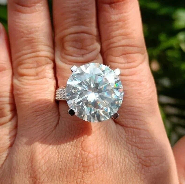 RARE 18.00 Ct Certified White Diamond Round Cut Solitaire Ring In 925 Silver