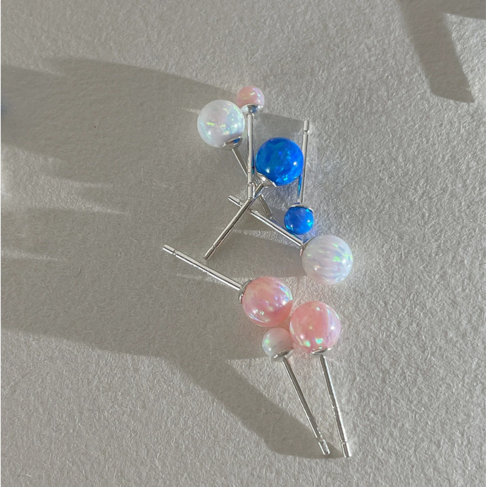 Sterling Silver 3mm/5mm Blue Pink White Opal Solitaire Stud Post Earrings PE4