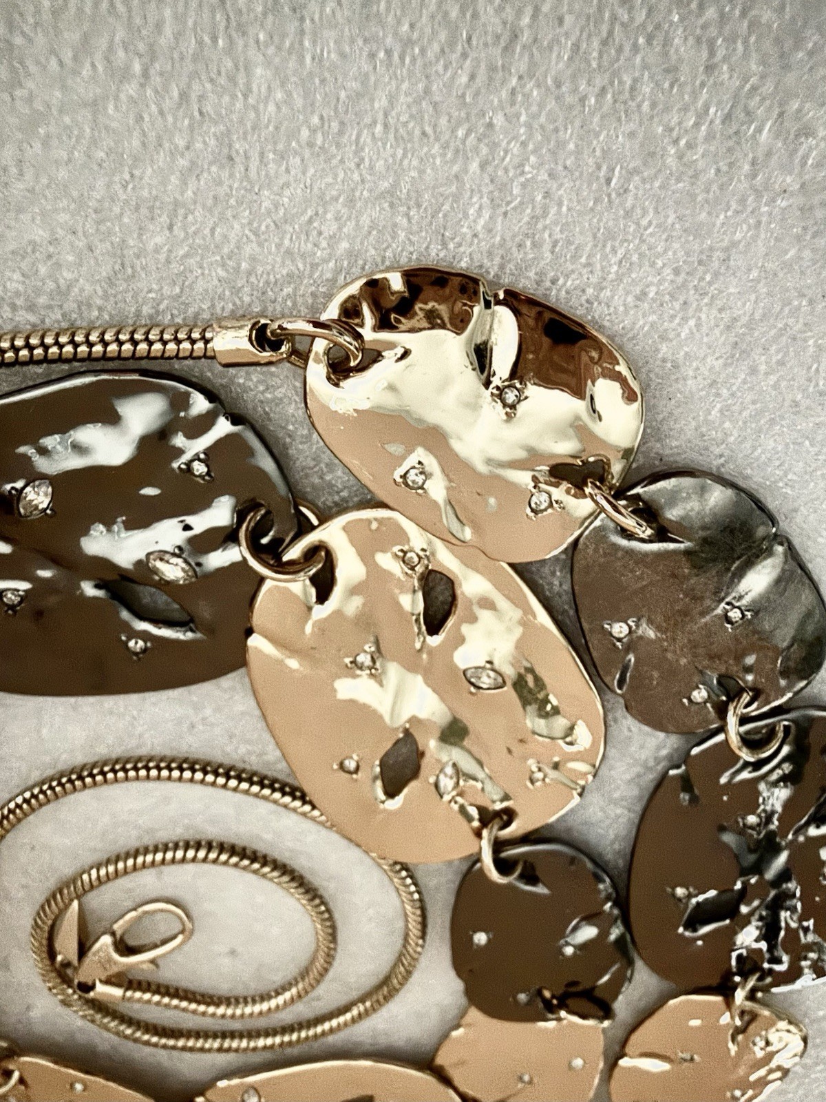 ALEXIS BITTAR Hammered 10k GP Organic Discs W/Ruthenium Accents 38” Necklace