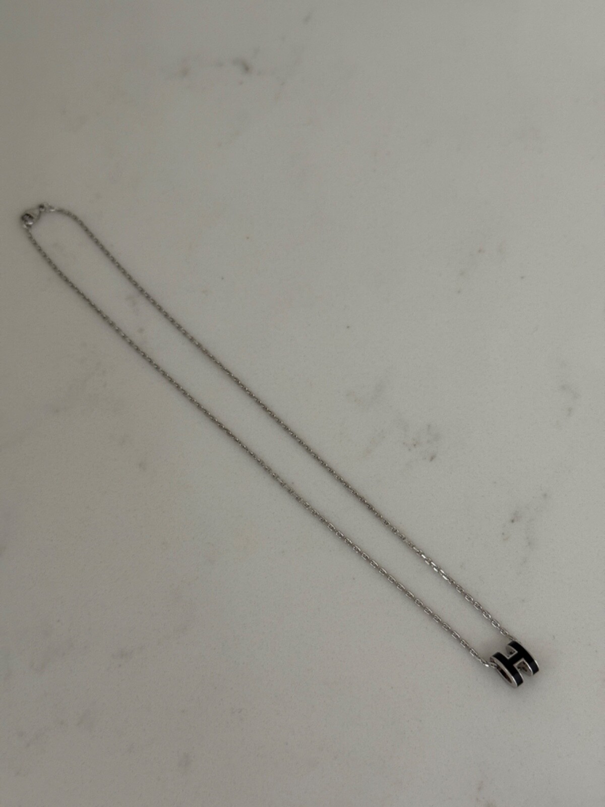 New Hermes Mini Pop H Pendant Necklace Noir Black with Palladium Hardware