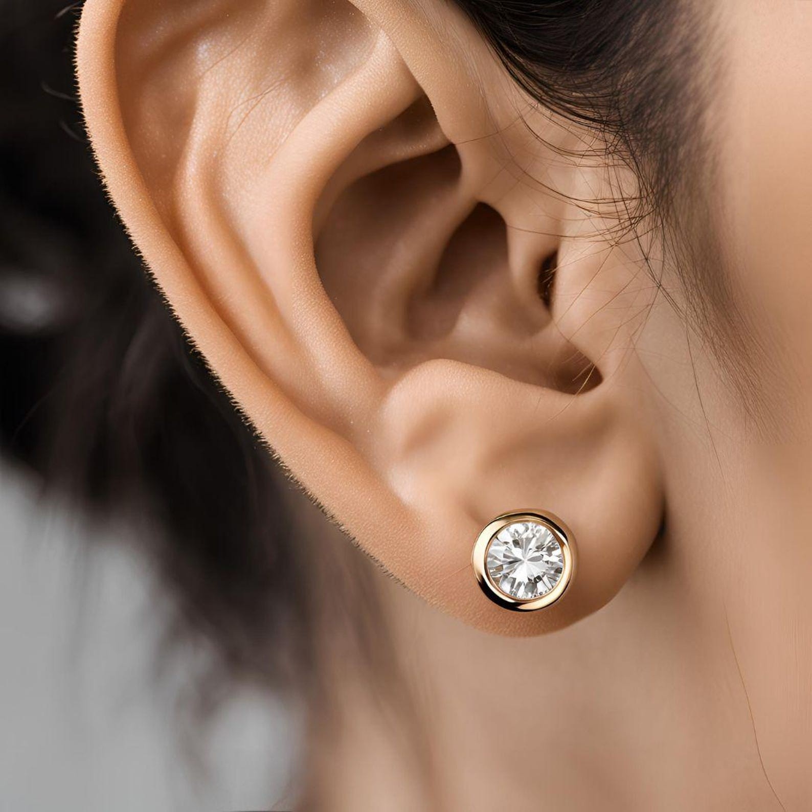 Bezel Set Push Back 1.5Ct Lab Grown Diamond Earrings 14K Yellow Gold Plated
