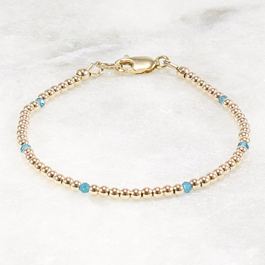 Gold and Apatite Beaded Bracelet, 14k Gold Filled, Neon Blue Apatite