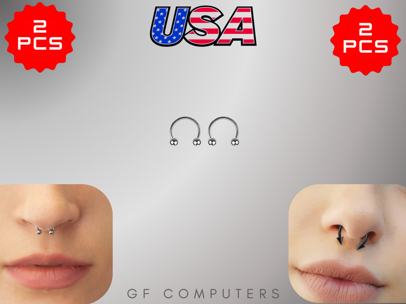 2 Pcs 8MM Stainless Steel Septum Piercing Ear Ring Cartilage Earrings Women Men