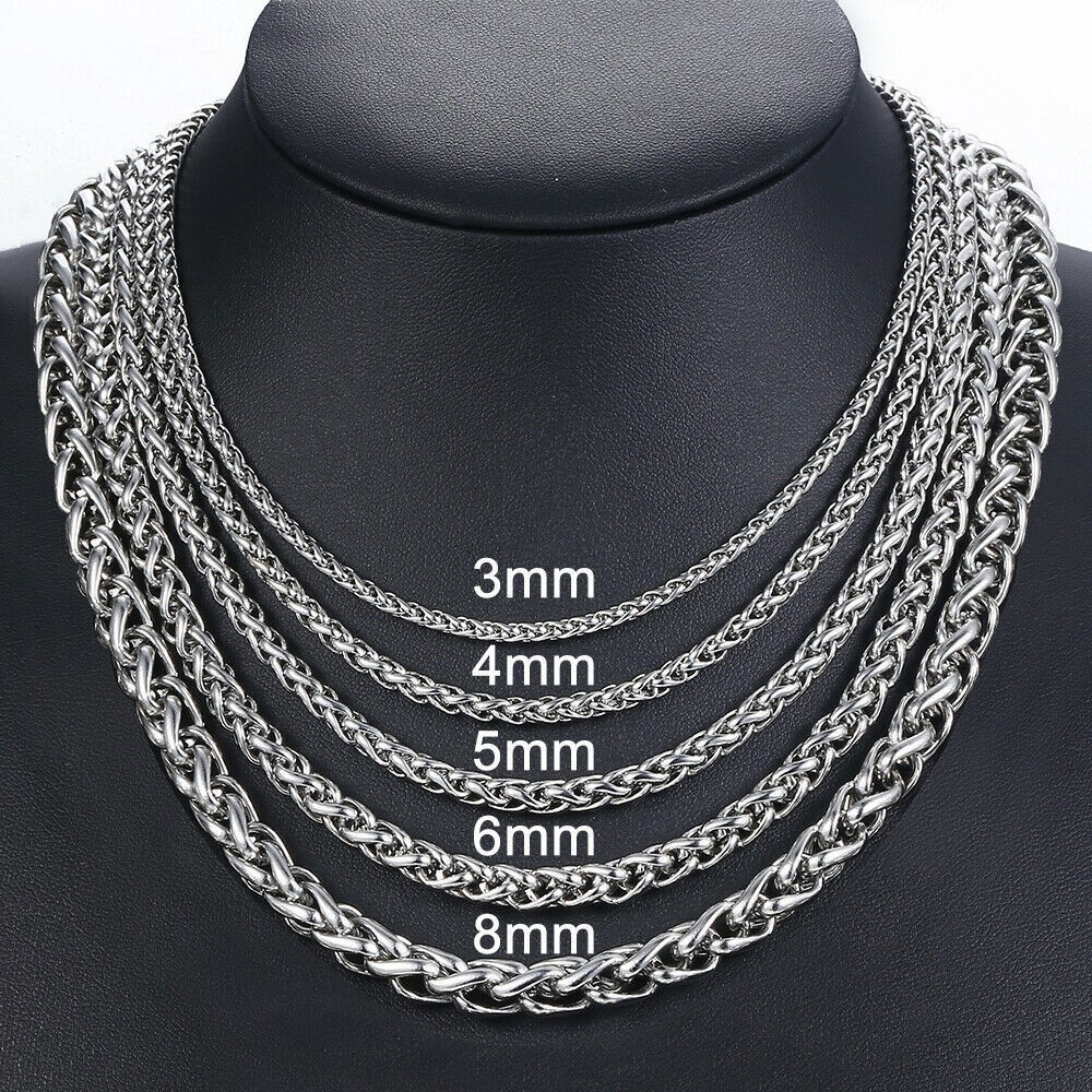 Stainless Steel Silver Wheat Braided Chain Bracelet Necklace Mens Jewelry 8-30″