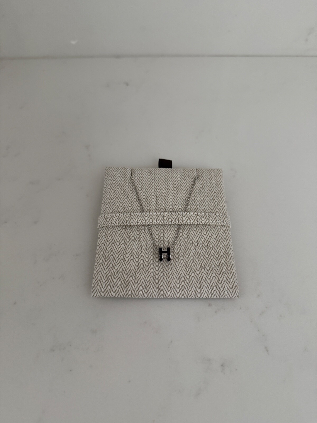 New Hermes Mini Pop H Pendant Necklace Noir Black with Palladium Hardware