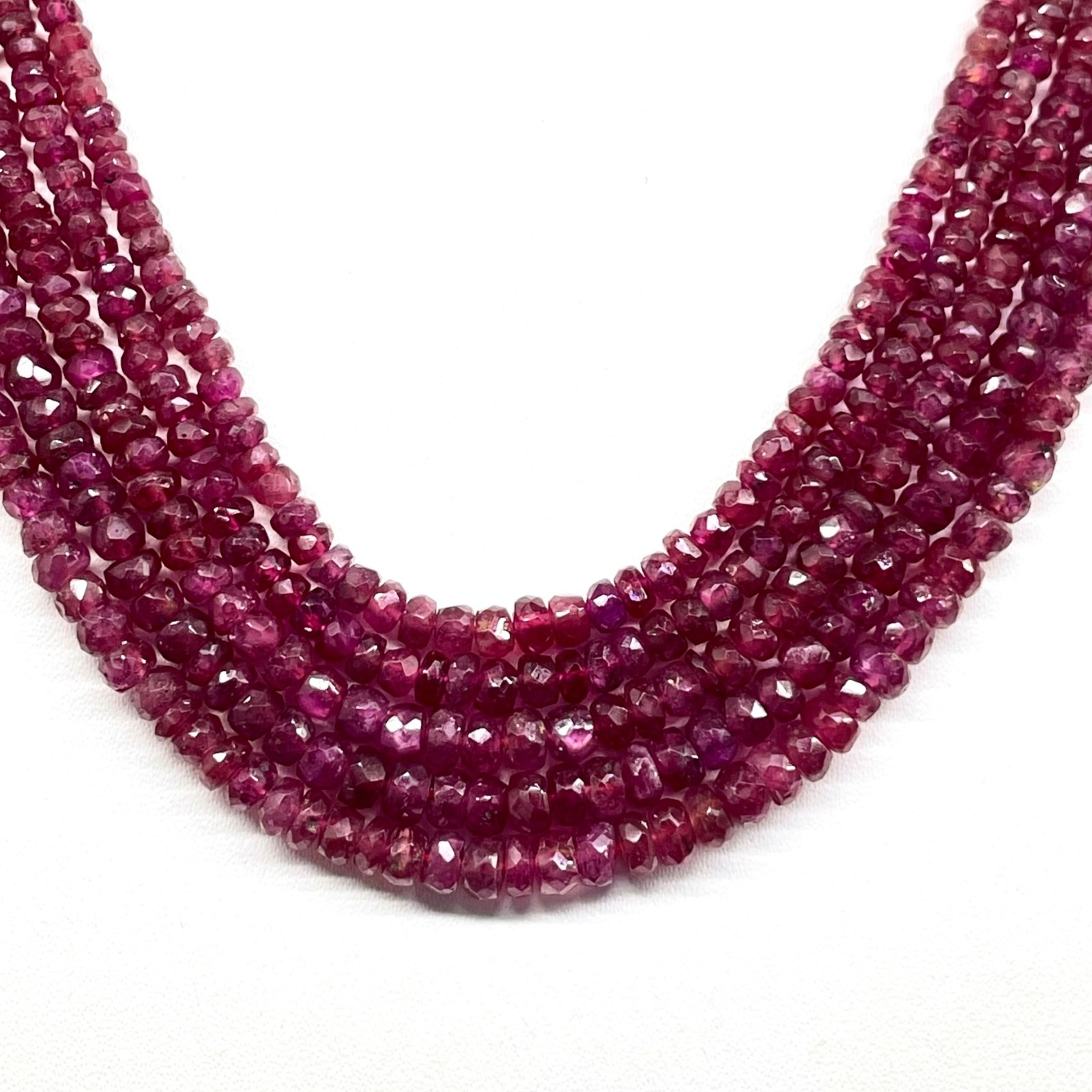 18″ Natural Ruby Necklace 2.5-5mm Sparkling Red Faceted Beads 925 Silver Clasp