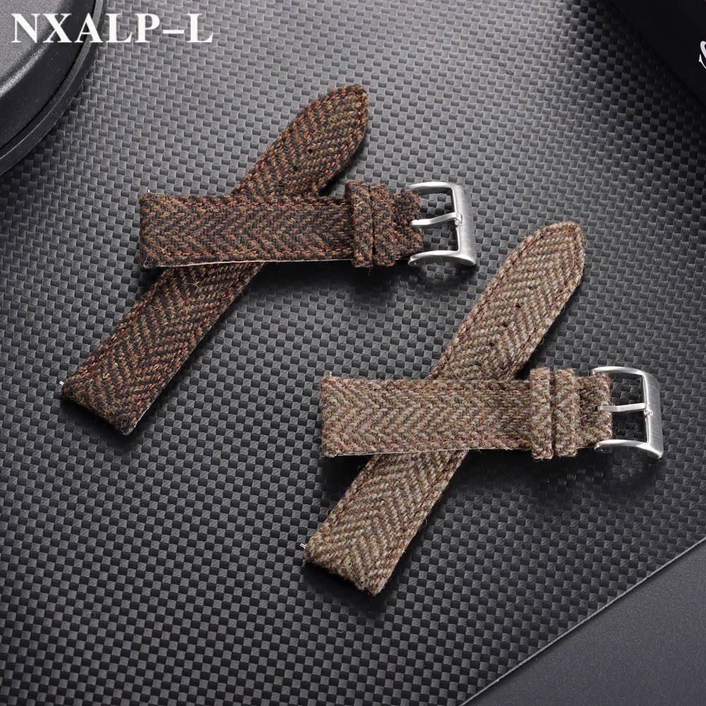 Genuine Leather Tweed Nylon Watch Strap 18mm 20mm 22mm Quick Release Band