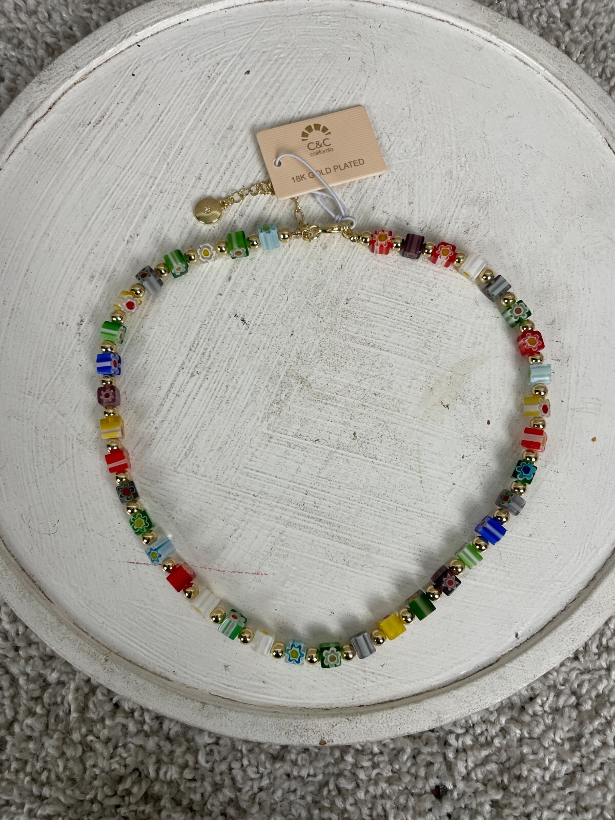C&C Beaded Necklace Womens 16.5″+3″ 18K Gold Plated Lobster Clasp Multicolor
