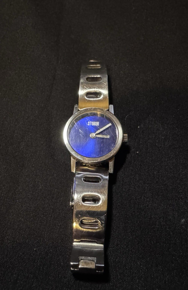 Vintage Storm Express Ladies Watch Lazer Blue Dial, Stainless Steel Band, Runs